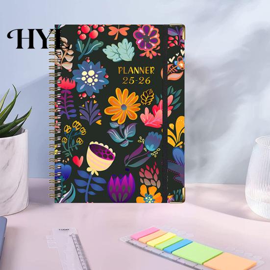 Small And Portable Planner 2025-2026 Jul 2025 - Jun 2026 12 Month Daily Weekly Monthly Exquisite Workmanship Calendar Floral Print Spiral Binding