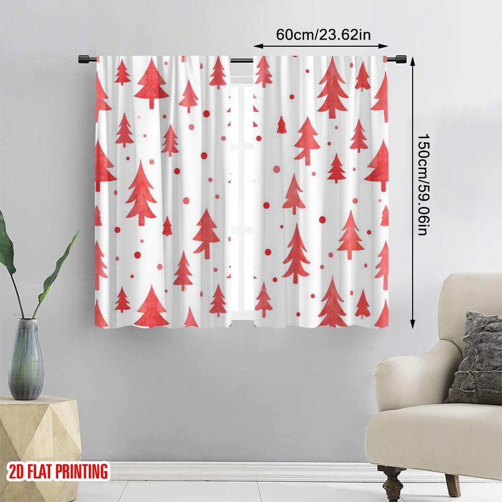 2pcs 2D flat printing Merry Christmas Curtain Red Christmas Tree White Versatile Fabric Without Electricity Family Party Use for