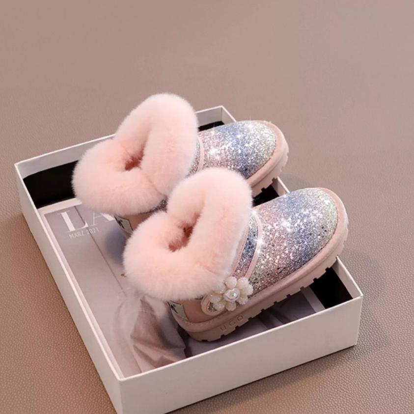 Winter Girls' Warm Snow Boots Fleece-lined and Thickened Princess Boots Warm Cotton Shoes