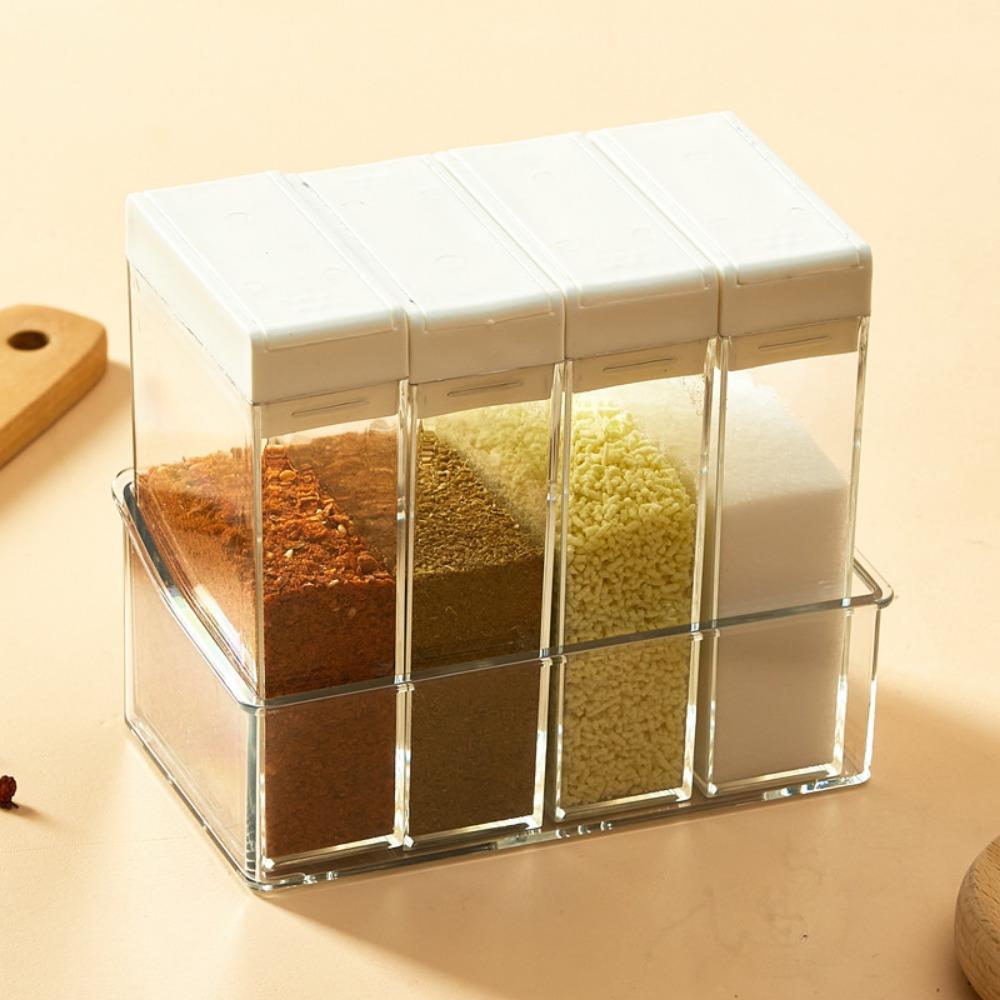 Transparent Seasoning Box Portable Tray Spice Shaker Container Multi Compartment Salt Storage MSG Pepper Sugar Kitchen Supplies