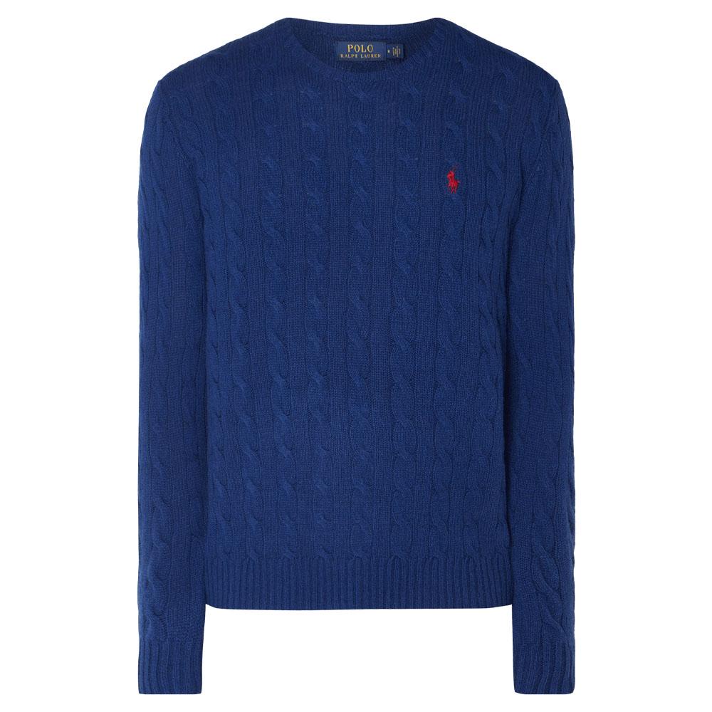 Polo Ralph Lauren FW24 Pony Logo Embroidered Cable Knit Wool Crew Neck Sweater Men sweater Dark-Blue MNPOSWE16820171-401