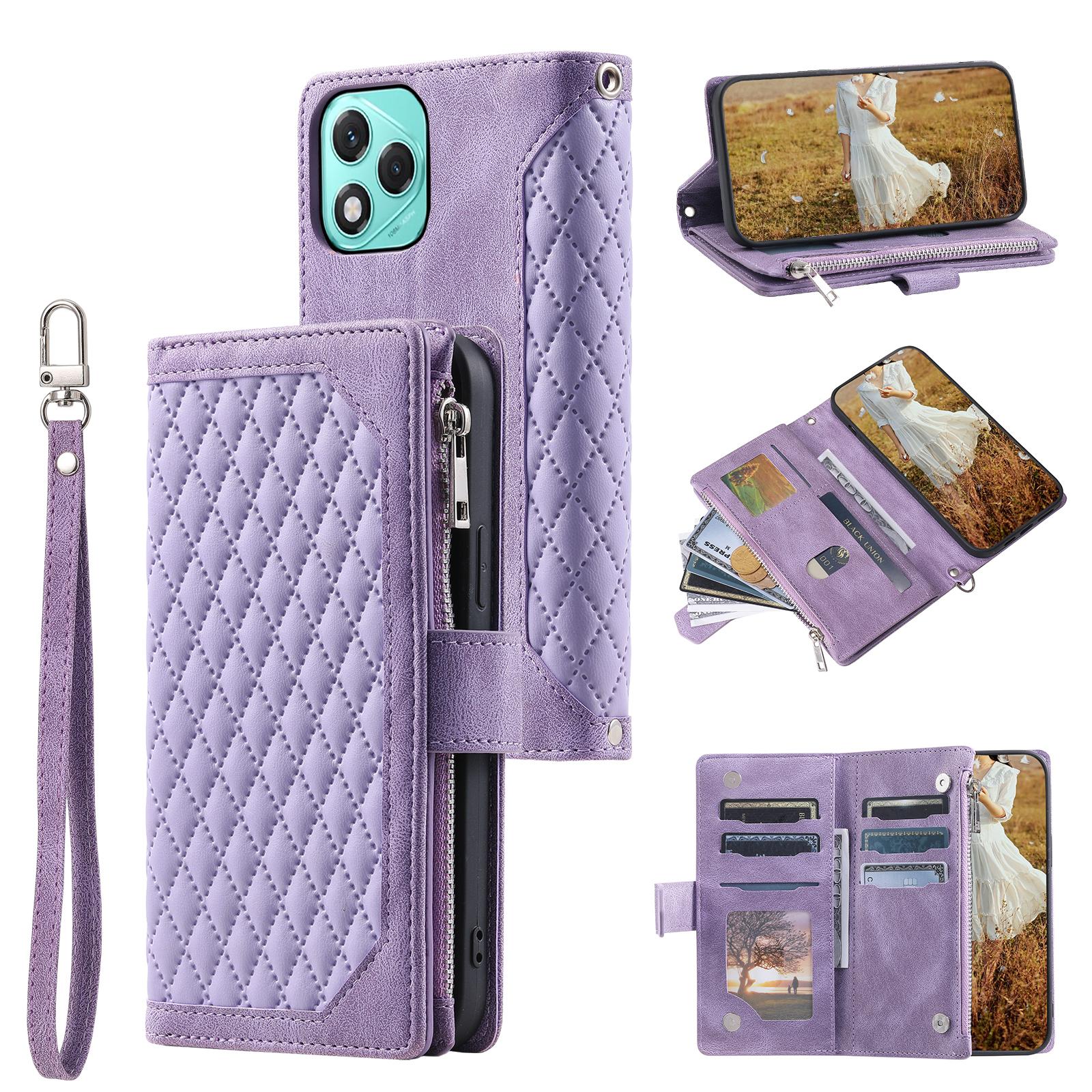 

Style 005 For Honor 400 Lite Wallet Case Rhombus Stitching Line PU Leather Phone Cover Purple
