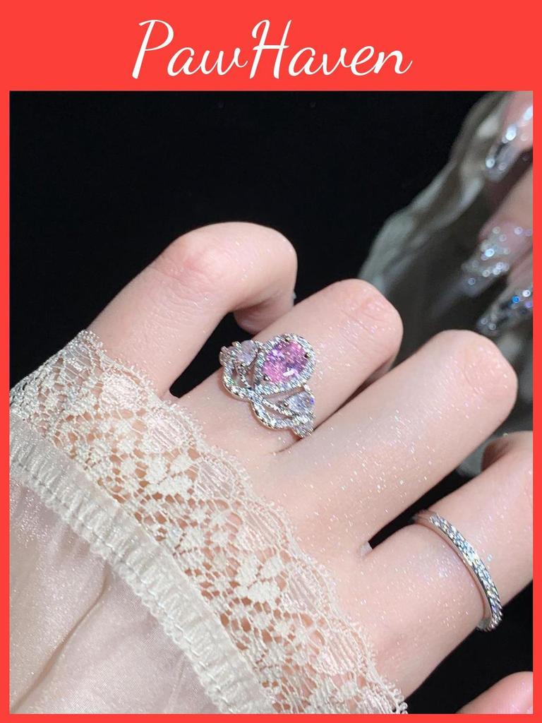 Hoge Kwaliteit Koperen Kroonring Met Zoete Franse Micro-ingelegde Roze Diamant Cz Steen Verfijnd Vakmanschap Trendy Mode Accessoire