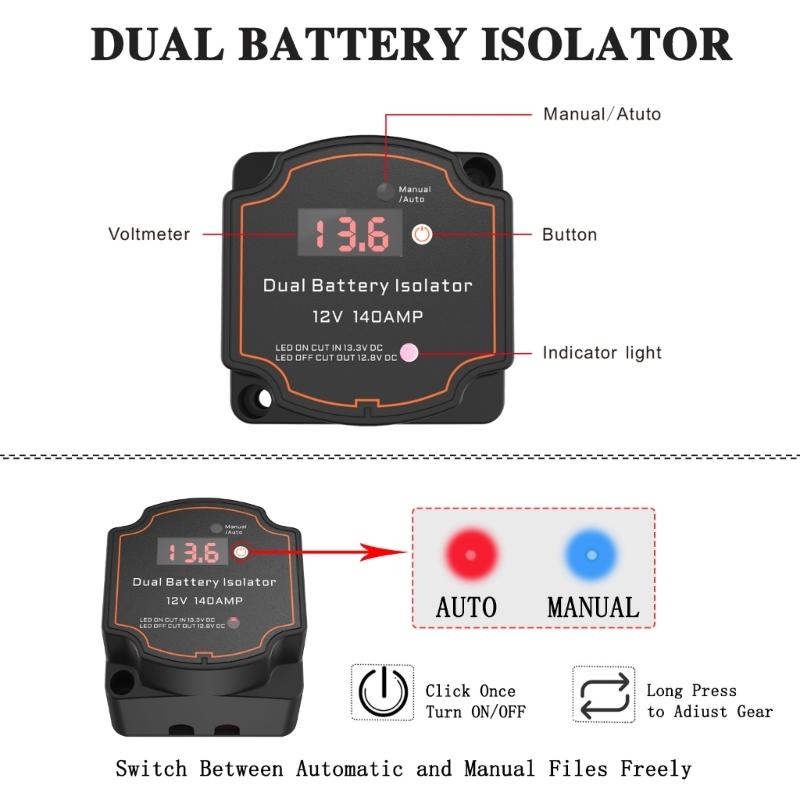 Doppelbatterie-Isolator 12V 140A Spannungssensitive Relais VSR für Auto LKW Wohnmobil Spannungssensitive Relais IP68