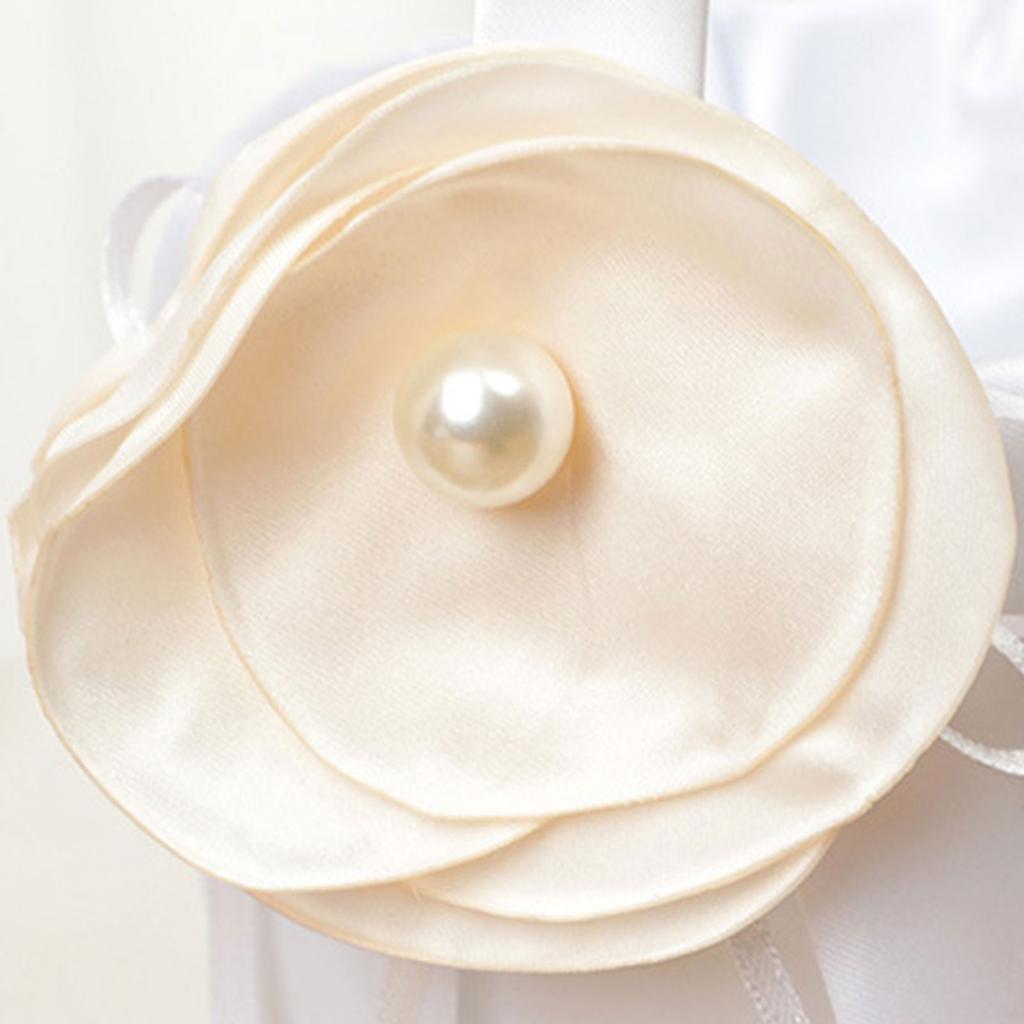 Ringe-Kissen Hochzeit Blumenmädchen Korb Perlen Kunstblumen Weiße Satin Kollektion Kleine Blumenkörbe mit Henkel