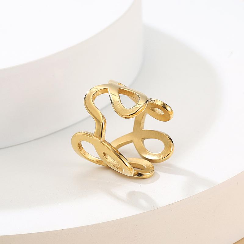 Elegant Gold Hollow Stainless Steel Adjustable Fashion Ring