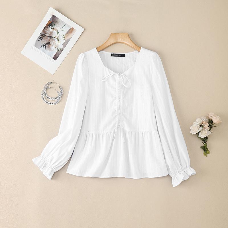 

ZANZEA Женская повседневная блузка с квадратным воротником и длинными рукавами 2XL белый