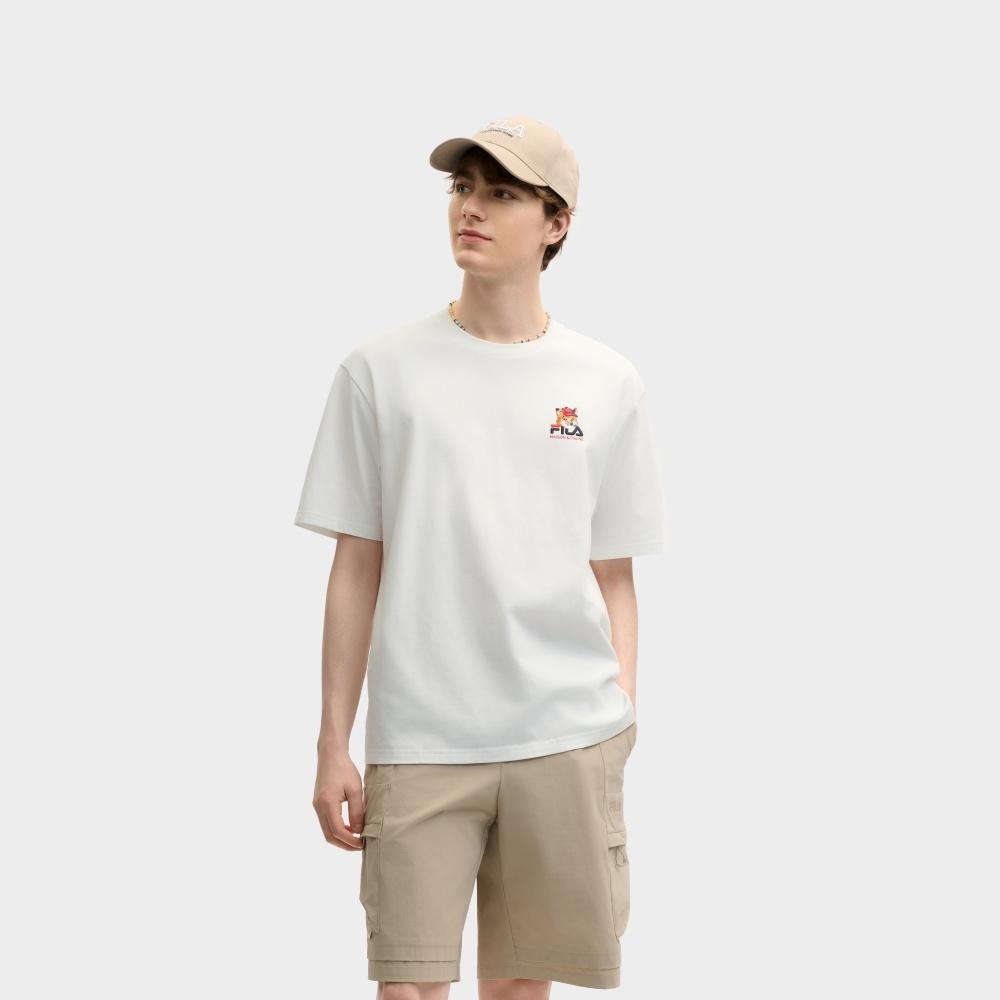 New FILA x Maison Kitsune Little Fox T Shirt Unisex Cloud White F11U529101F-WT