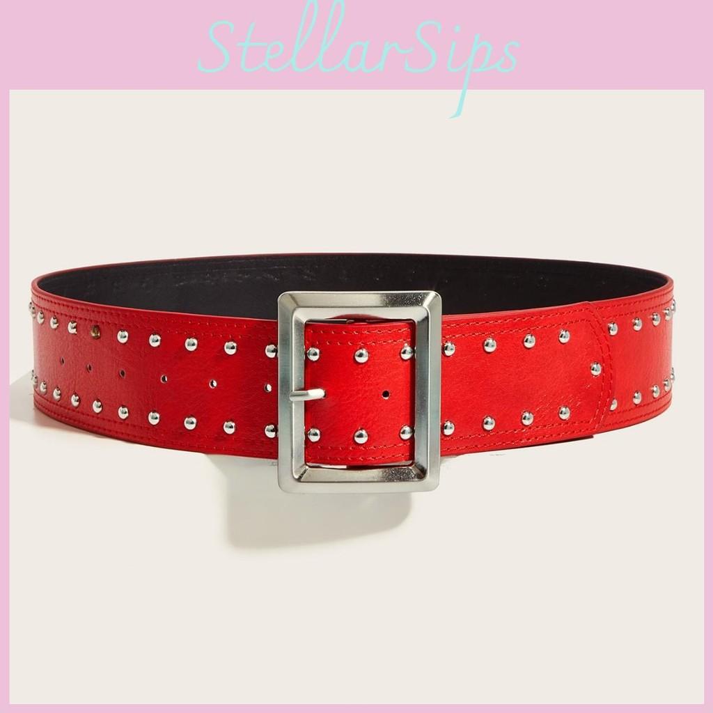 Leather Punkinspired Belt Decorative Nail Motifs Snap Closure Looks Trendsetter