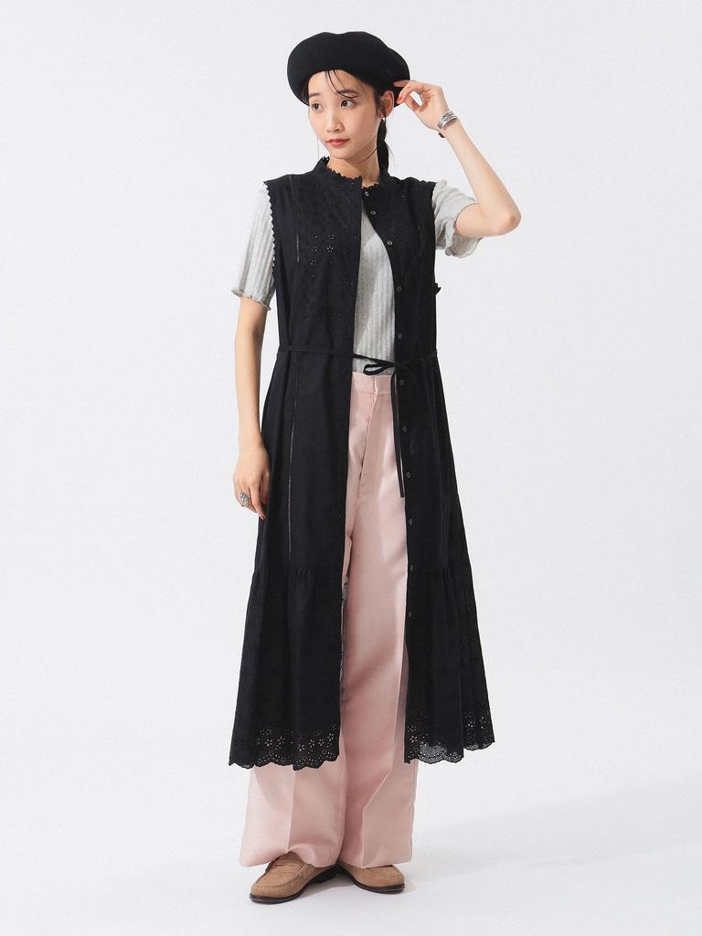 Beams Boy Women's Cutwork Sleeveless Dress, Black/Free