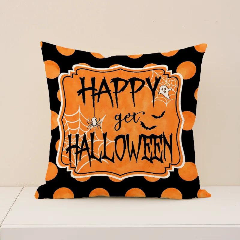 1pcs Halloween Orange Throw Pillow Cover Cojines Ghost Pumpkin Print Polyester Comfortable Decoration Sofa Pillow Cushion Covers