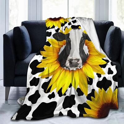 Cow Sunflower 3D-Printed Throw Blanket Dragonfly Flannel Blanket Cozy Air Conditioning Blanket Plush Blanket for Bedroom