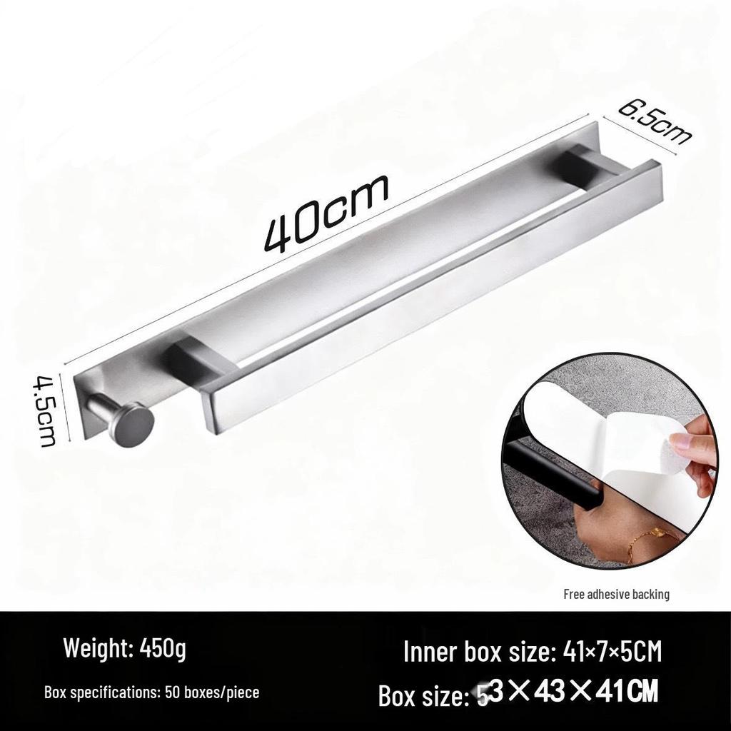 Edelstahl Handtuchstange ohne Bohren mit Haken - Wandmontierte vertikale Stange
