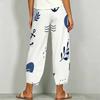 Women Plus Size Loose Nautical Print Cropped Pants Blue Beige Cross Hem With Pockets