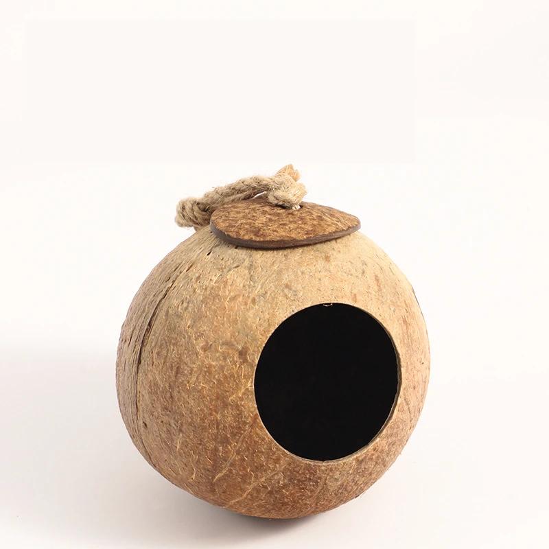 Small Animals House Pet Cage Habitats Decor Coconut Bird Nest Hut with Ladder for Parrots Parakeet Conures Cockatiel