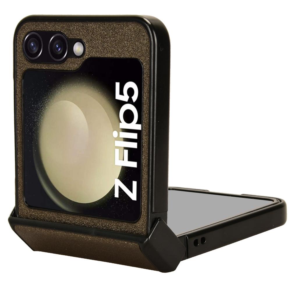 For Samsung Galaxy Z Flip5 5G PU Leather Coated PC Phone Case Hinge Protection Sand-like Texture Cover