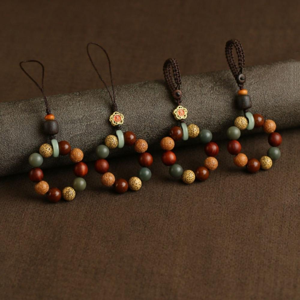 

Bag Hanging Bodhi Keychain Charm Car Key Ring Vintage Wooden Beaded Pendant Backpack Decor Style B