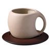 Retro Keramik Kaffee Tasse & Untertasse Set mit Holz Untersetzern & Löffeln – Ideal für Latte, Americano und Nachmittagstee