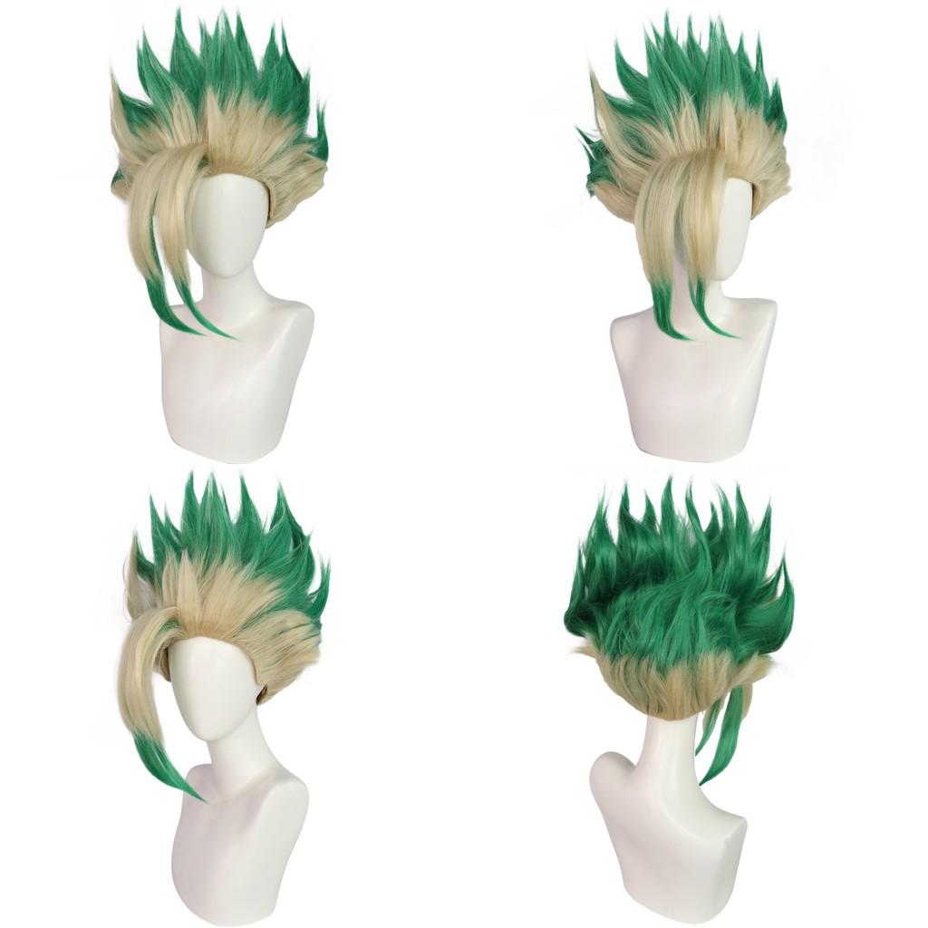 Dr Stone Ishigami Senkuu Cosplay Wig With Green Gradient Short Hair For Character Role Play