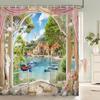 Rural Garden Flowers Seaside Scenery Shower Curtain Waterproof Bathroom Curtains Beautiful Sea Landscape Bath Screen with Hooks