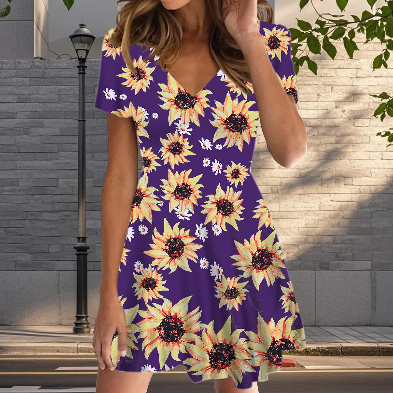 

Летняя мода женские V-образный вырез короткий рукав леопардовый принт печатное платье сексуальные короткие юбки платья 8XL фиолетовый