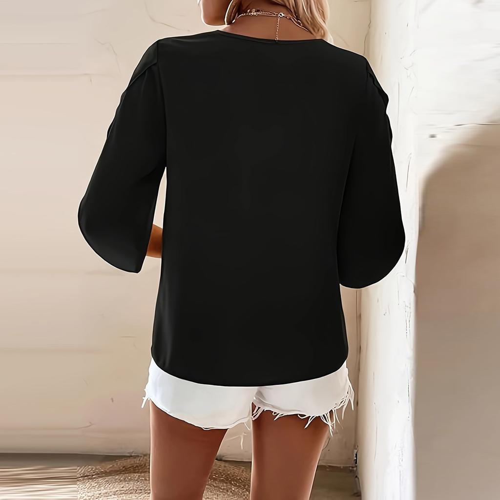 Letní dámská elegantní ležérní volná halenka s polovičním rukávem a asymetrickým límcem