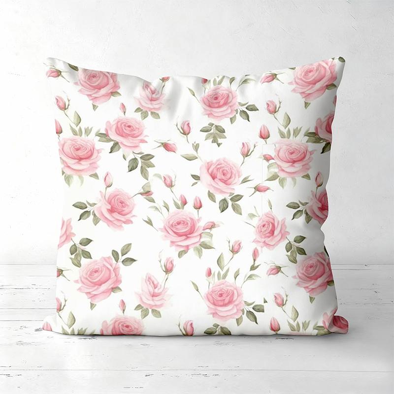 Pink Rose Floral Pattern Pillows for Home Decor Polyester pillowcase, sofa decorative cushion cov Headboard Pillow