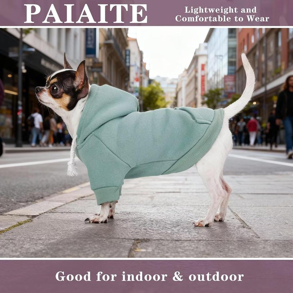 Paiaite Small Dog Hoodie Sweater: Winter Sweatshirt Pet Coat with Pockets, Hat & Leash Hole for Puppy Doggie Chihuahua, Small-Medium Dogs (Boy &