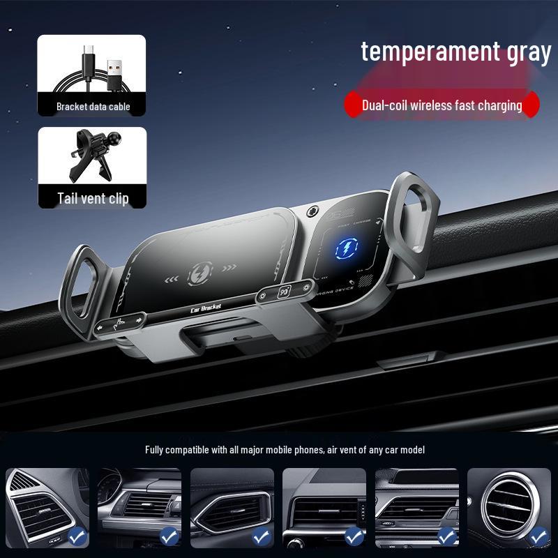 Foldable Phone Car Mount with Wireless Fast Charging - Compatible with Huawei & Samsung, Air Vent Clip