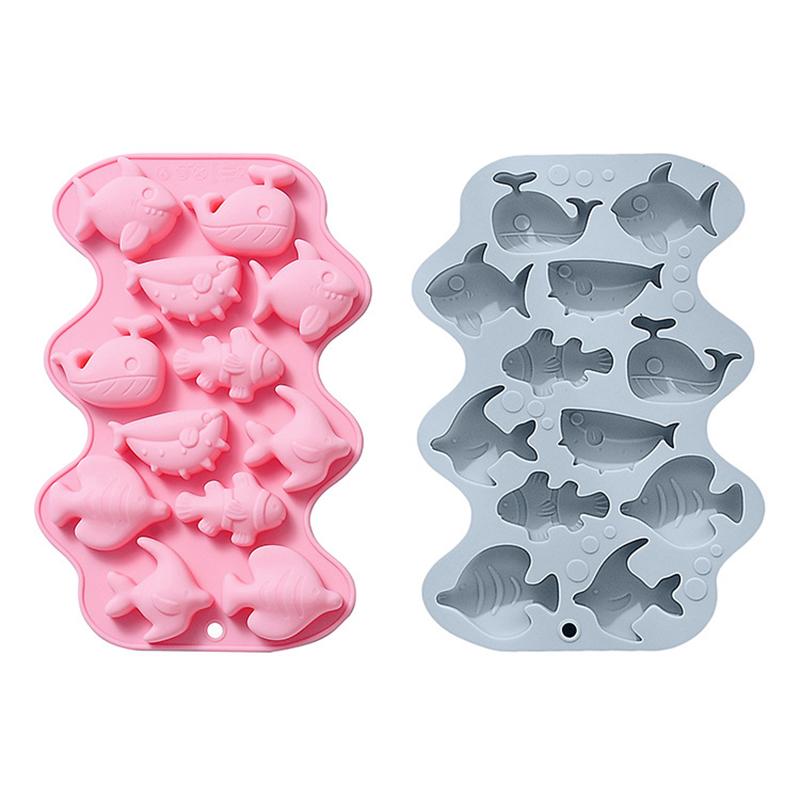 12 Cavity 3D Marine Fish Silicone Chocolate Mold Mix Animal Candy Biscuit Jelly Ice Cube Making Cake Decoration Baking Tool Diy