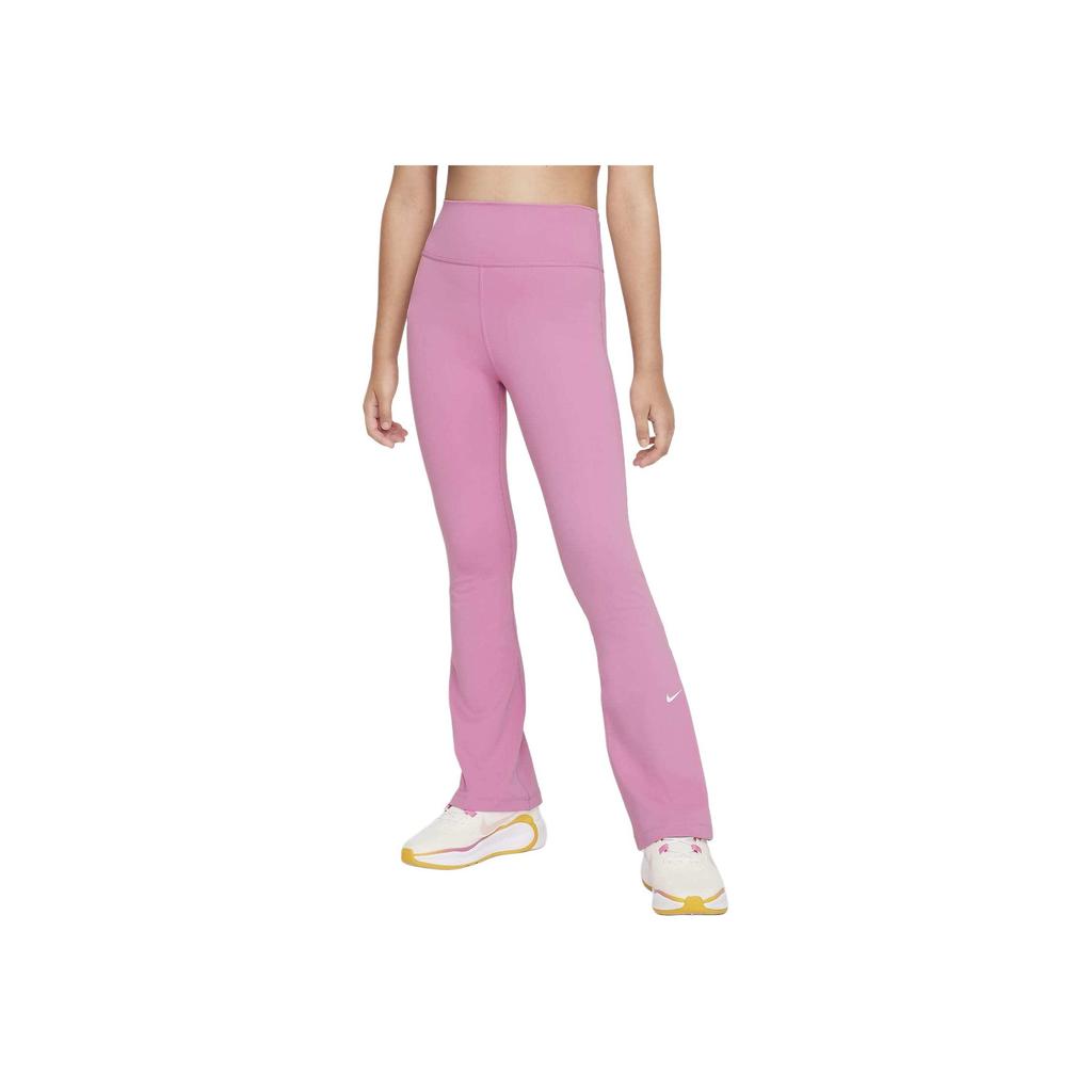 Nike Dri-Fit One High-Waisted Slim Fit Flare Leggings With Logo Print Kids Leggings Mystery-Flamingo-Red White FZ5609-646