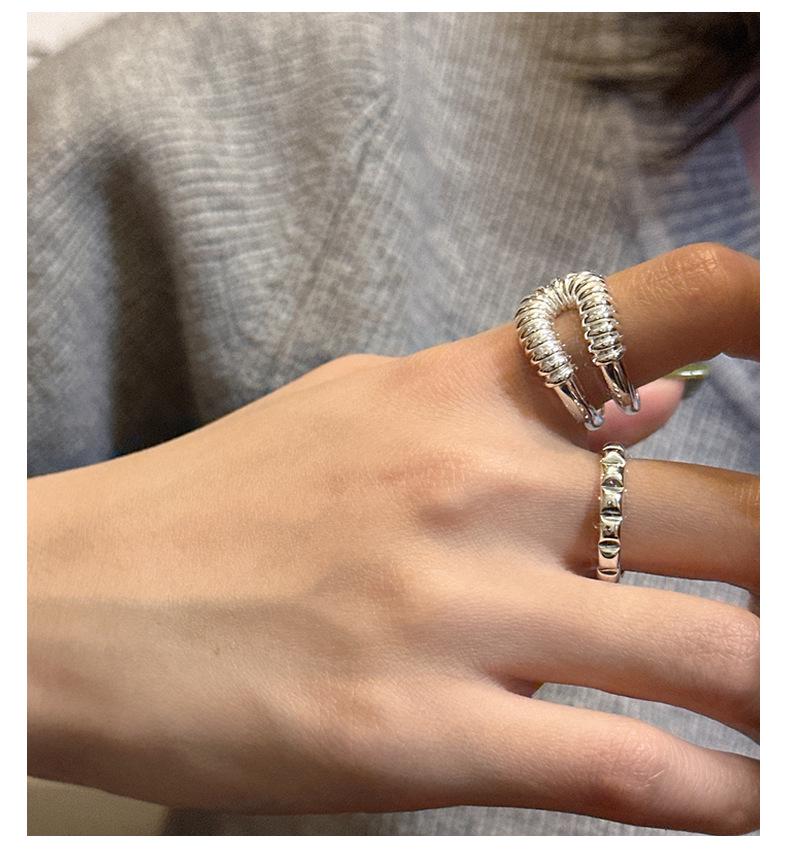 S925 Sterling Silver Korean-Style Curved Bag Ring with Heavy Industry Texture