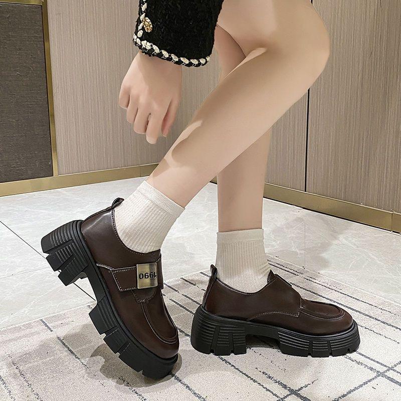 Klettverschluss vielseitige schwarze Einzel-High Heels, neue Winter-Plateau-Damen-Softsohle, rundköpfige kleine Lederschuhe