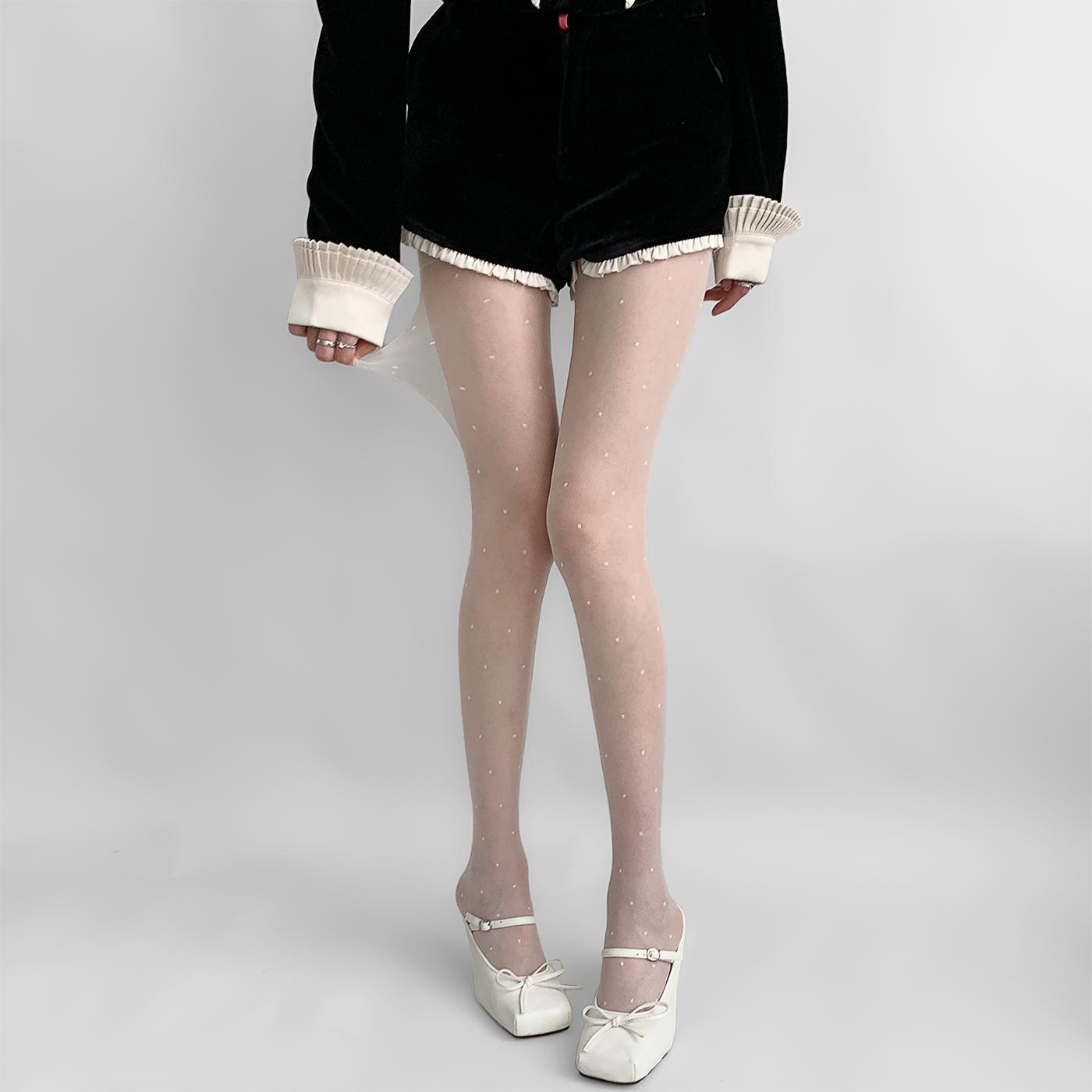 

Черные чулки в горошек, антизацепляющие, сексуальные колготки в горошек, детские летние, тонкие, jk, белый шелк One size