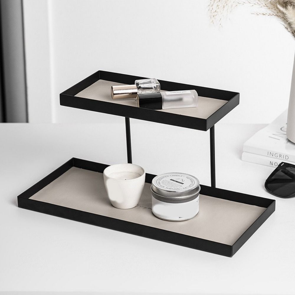 Large Capacity Double Layer Vanity Tray Rectangular Cosmetics Storage Rack Dresser Tray  Entryway