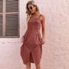 Summer solid color suspender skirt slim-fitting irregular cotton and linen dress