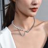 Elegant Titanium Steel Heart Pearl Necklace Unique Design Layered Choker For Women