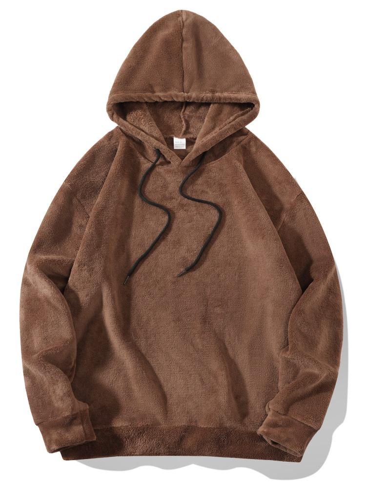 Automne Hiver Pull à Capuche Ample pour Homme Décontracté Polaire Corail Chaud Pull Veste Évacuation de l'Humidité Coupe Confortable Doux pour la Peau Respirant Hauts