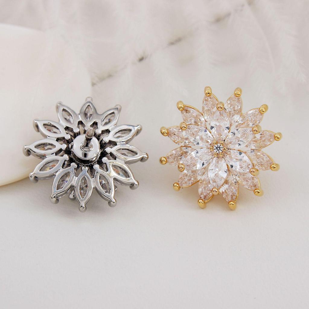 Elegant Zircon Sunflower Brooch: High-End Lapel Pin with Niche Anti-Exposure Button for Women