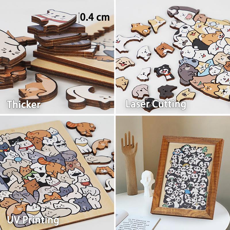 Kids Creative Animal Shape Puzzles Table Games Dog Cat Panda Stacked Puzzle Brain Games Montessori Thinking Education Wooden Toy