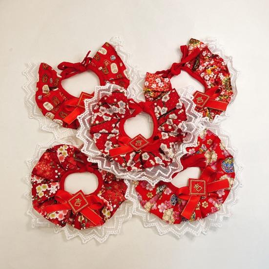 

Новогодний нагрудник для домашних животных Yousheng, полотенце со слюной и бантом, дизайн с кружевной отделкой, яркий цвет, износостойкий орнамент нагрудника для домашних кошек