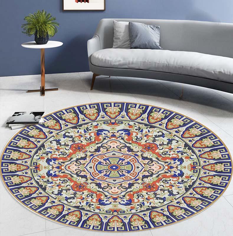 National Style Circular Living Room Carpet Bedroom Bedside Mat Dressing Table Computer Chair Floor Mat