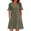 Women A Line Sun Dress Short Sleeve V Neck Dress With Pockets