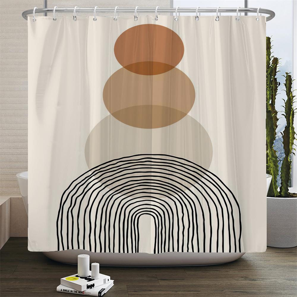 Nordic Style Abstract Art Boho Shower Curtain Waterproof Polyester Bath Curtain Morandi Color Block Curtain Bathroom Decor