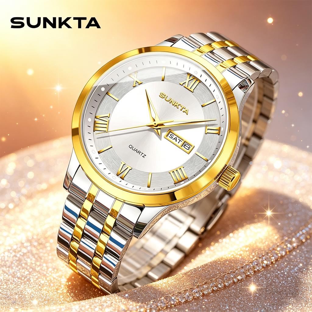 SUNKTA Design Man Business Watch Fashion Classic Stainless Steel Clock Date Week Luminous Quartz Men Watches Montre Homme