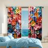 2 Pcs   Versatile Polyester Transparent Curtains for Home Decoration Colorful Floral for Use In Bedrooms and Living Rooms