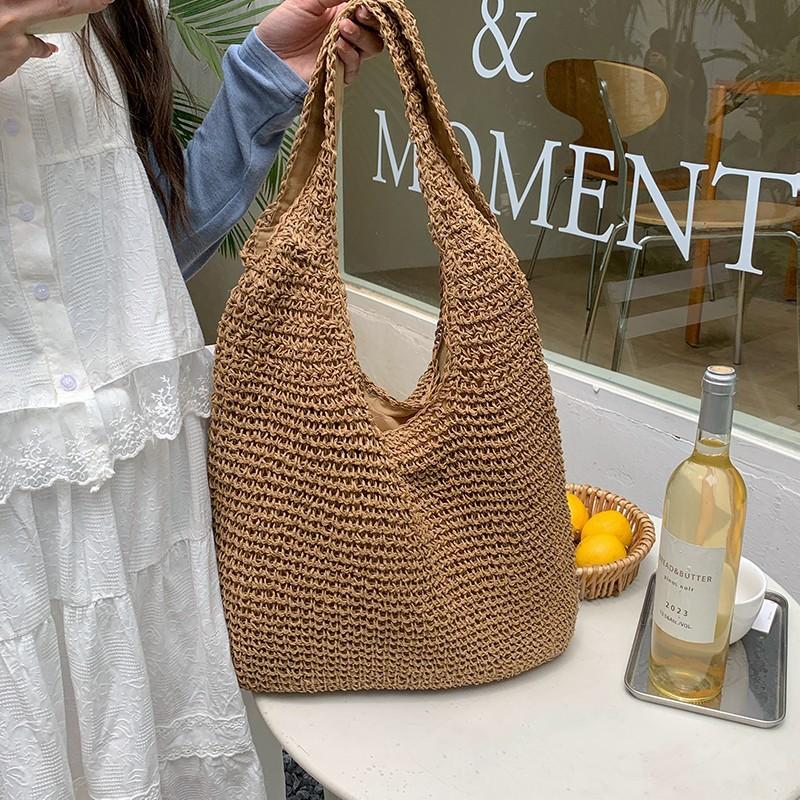 French Style Large Capacity Woven Straw Woven Bag For Women New Beach Vacation Shoulder Bag Casual Commuting Tote Bag