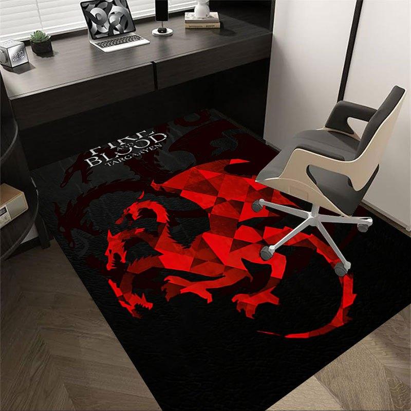 1pc Fire and Blood Office Carpet Chair Mats, Home Decor Mat Fantasy Theme Mat Durable Mat, Dragon Decor,Suitable for fantasy theme lovers