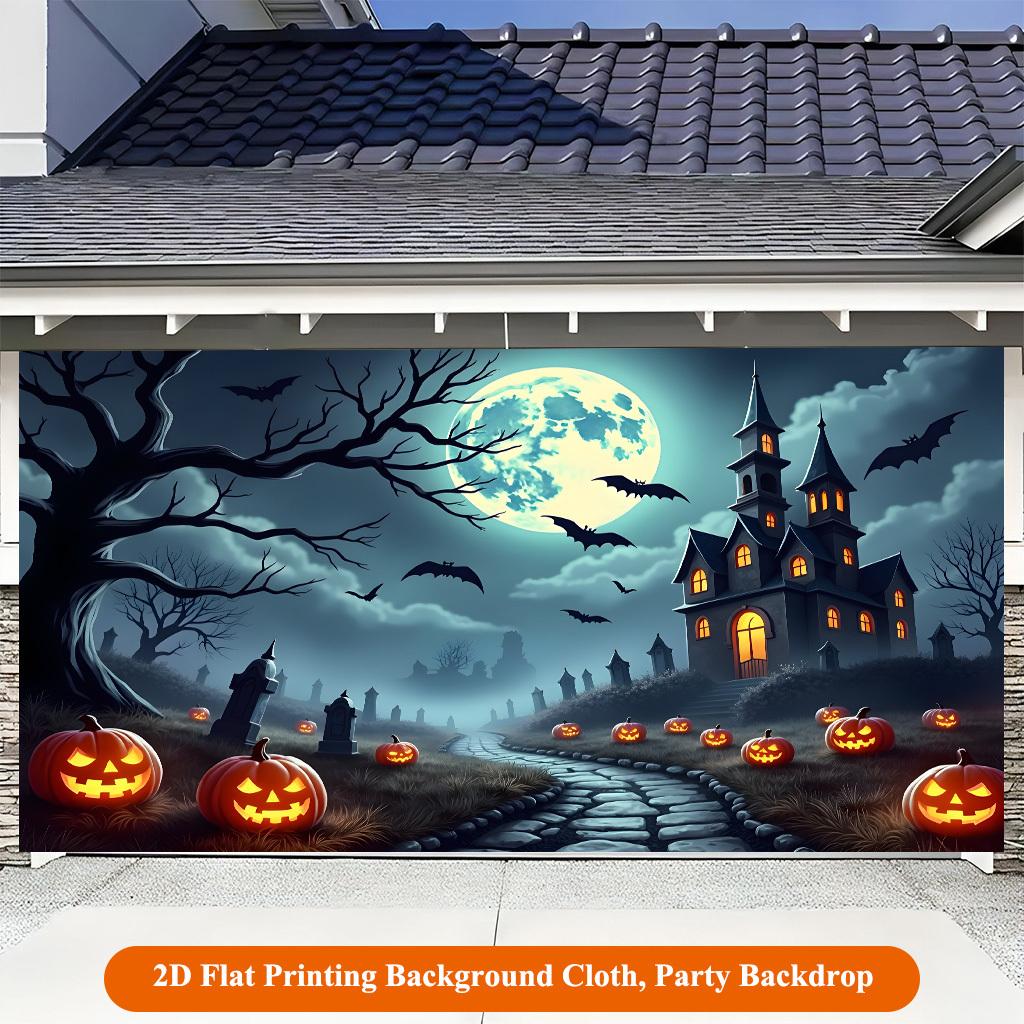 1 piece of 2D Flat background fabric Halloween night pumpkin lantern scene background fabric.PMJ