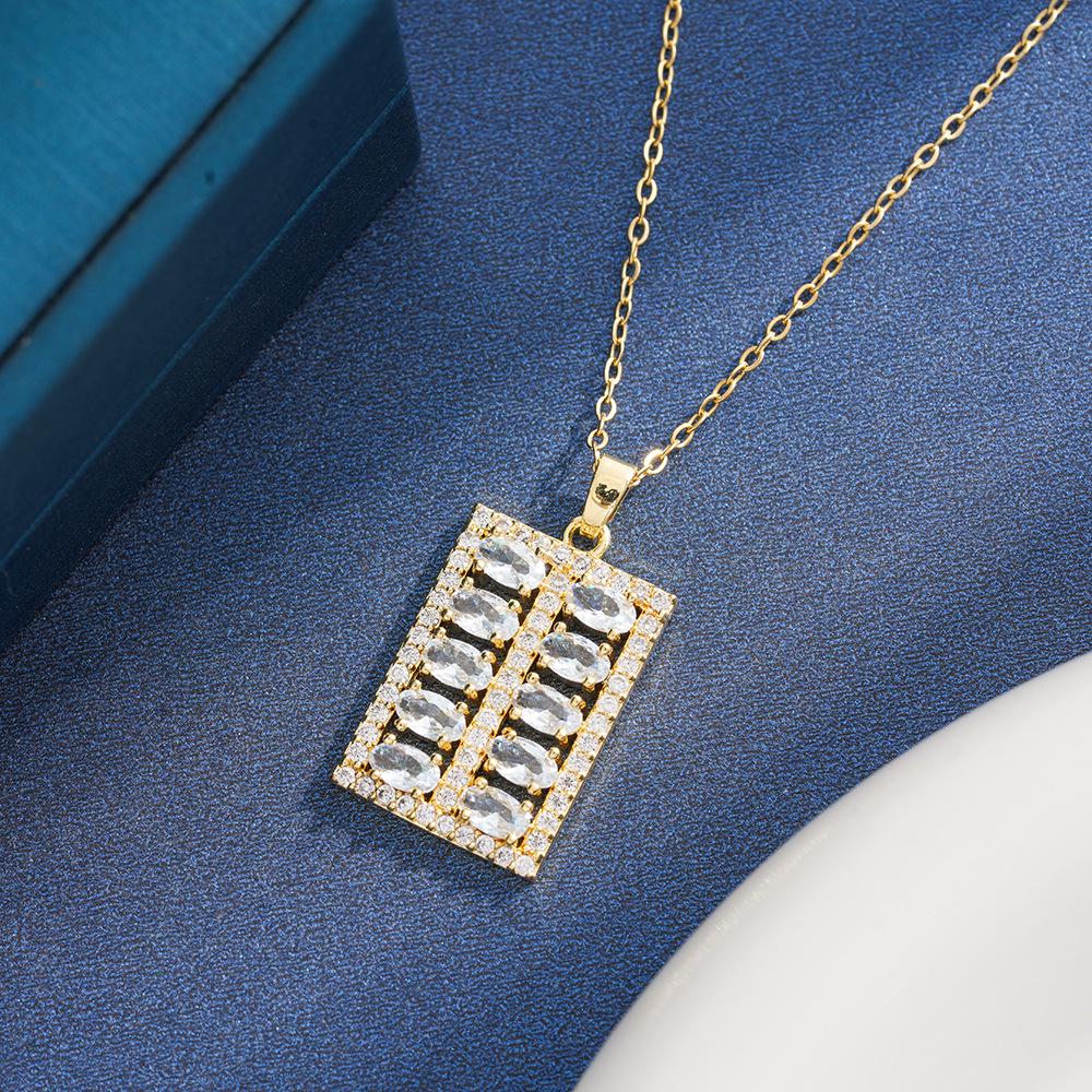 Korean Style Women s Full Diamond Necklace - Square Abacus Design, Fashion Titanium Steel Clavicle Chain